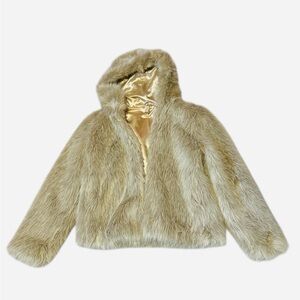 H&M HOODED FAUX FUR JACKET-LIKE NEW